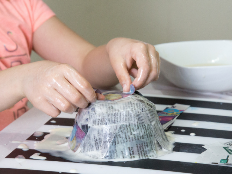 covering bowl with paper mache