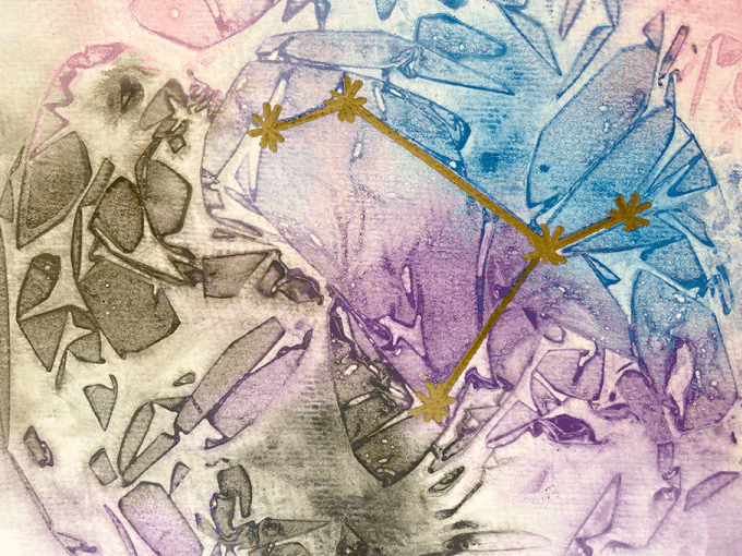 constellation space art with saran wrap technique