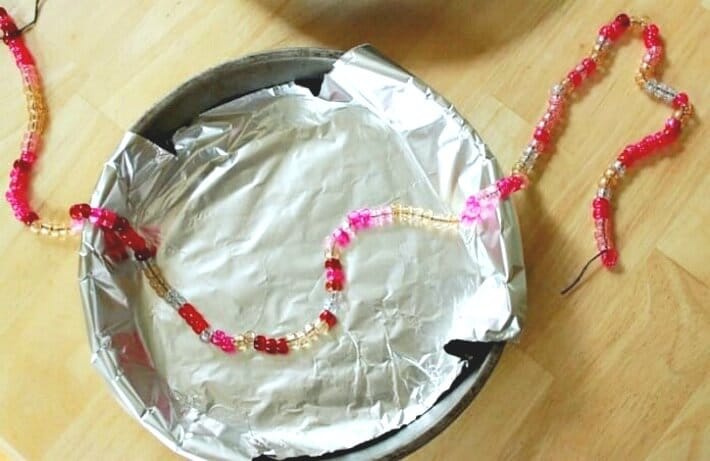 How to Melt Beads to Make Suncatcher Hearts - Stringing Pony Beads on Embroidery Thread