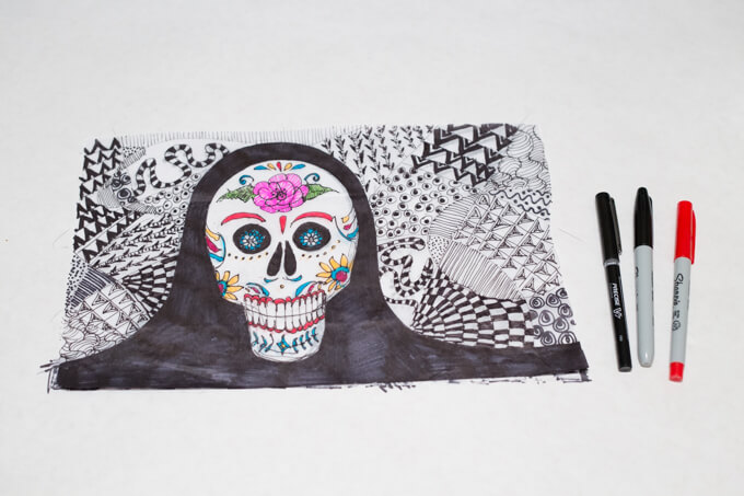 Zentangle and a Sugar Skull for a Tissue Paper Lantern