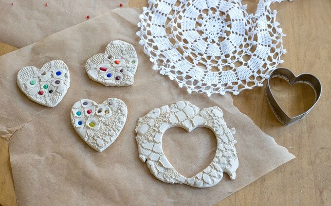 lace clay hearts