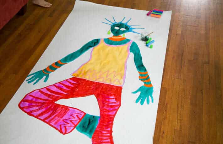 Self Portrait Body Tracing Art Using Paint Sticks