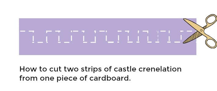 How to cut two strips of castle crenelation from one piece of cardboard