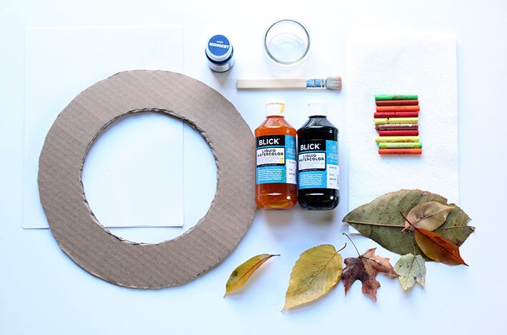 Materials for Fall Leaf Rubbings Wreath project