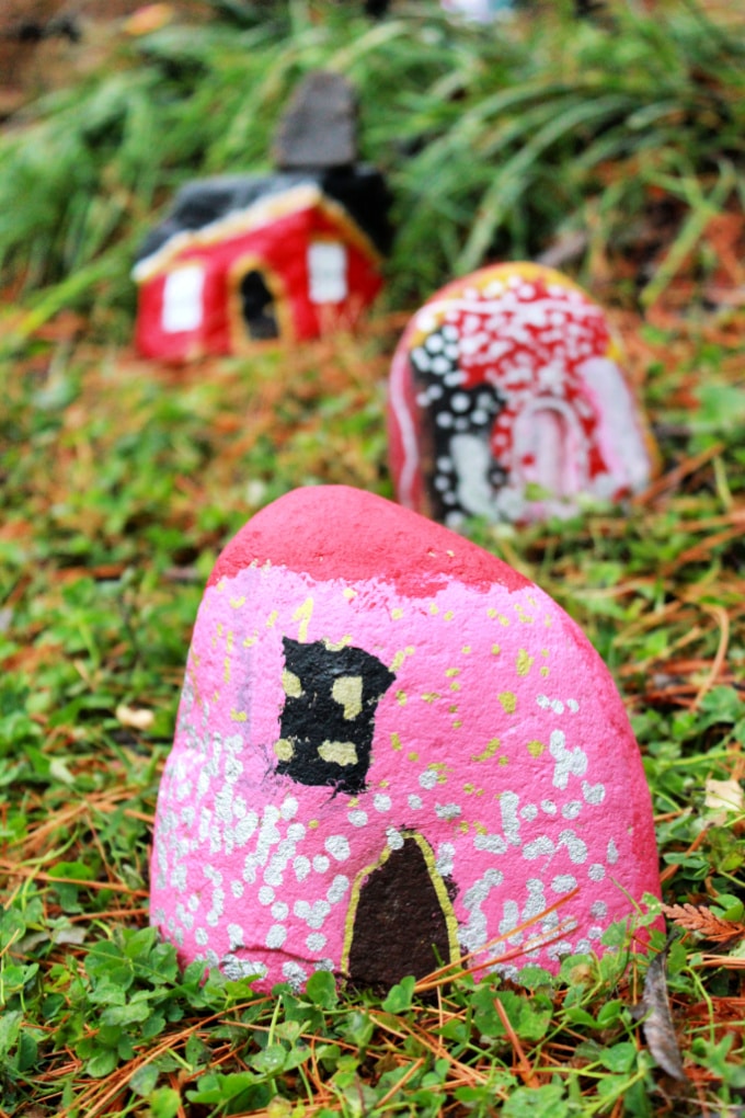 pink painted rock house