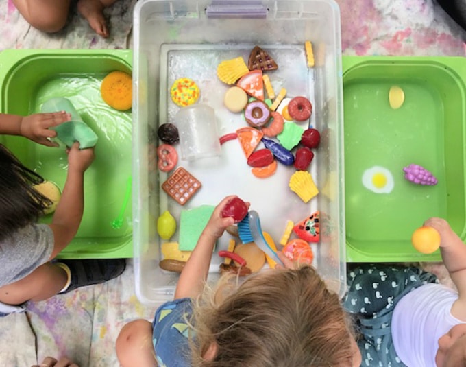 low mess toddler activities washing toys