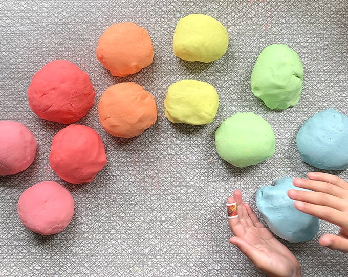 Rainbow of no cook playdough