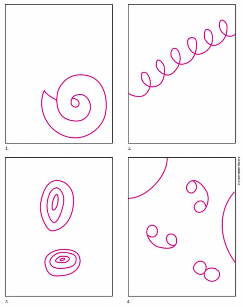 Drawing modern art for kids inspired by Hilma af Klint