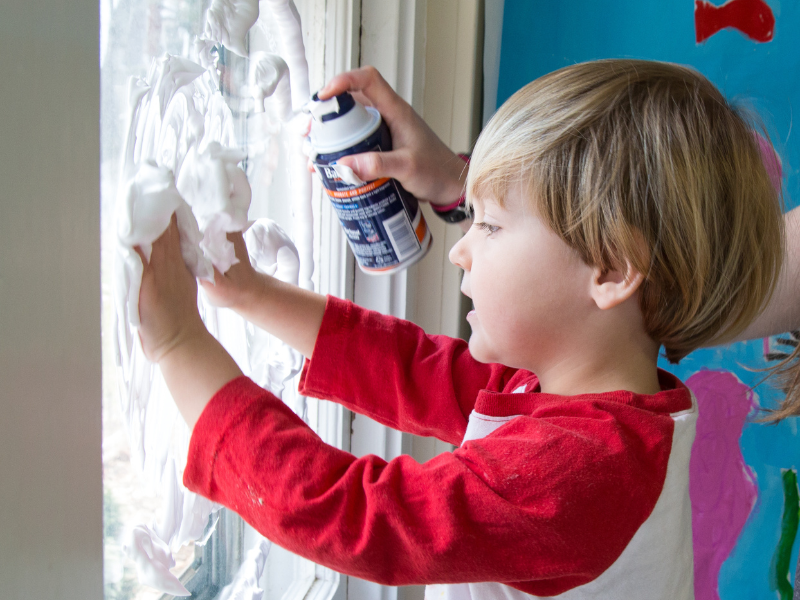 shaving cream on the window