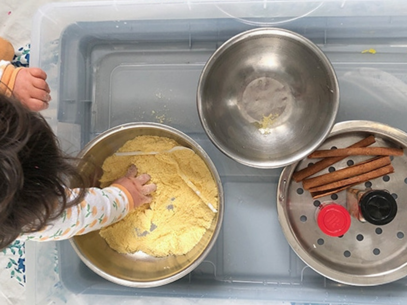 cornmeal for sensory play