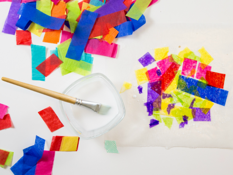 gluing tissue paper down