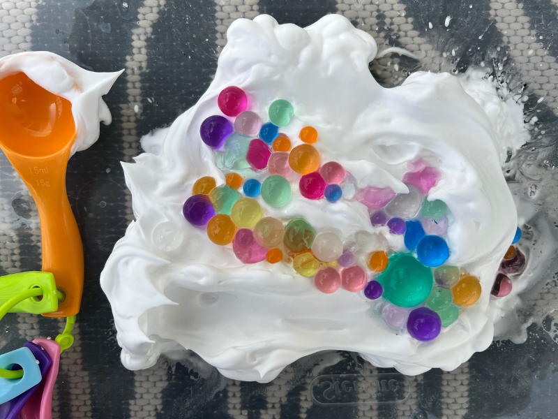 water beads with shaving cream