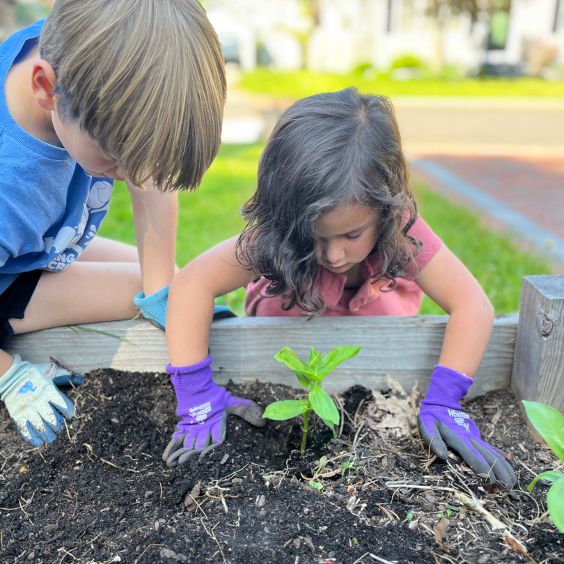 family gardening together