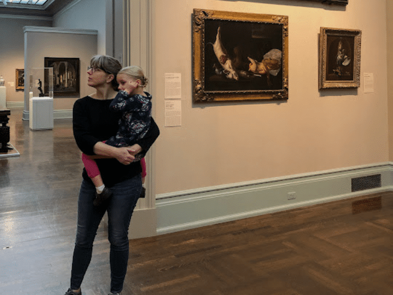 Parent and child at art museum