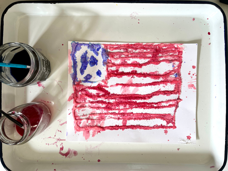 flag raised salt painting