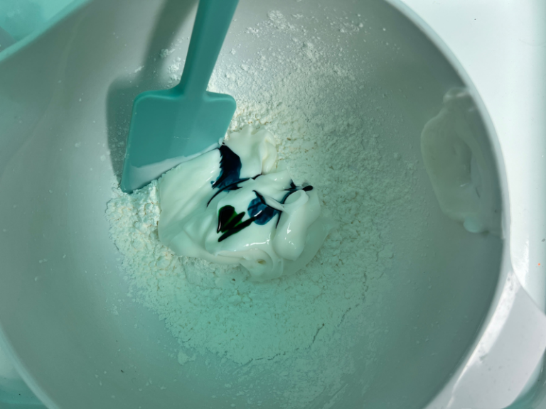 making cloud clay in bowl