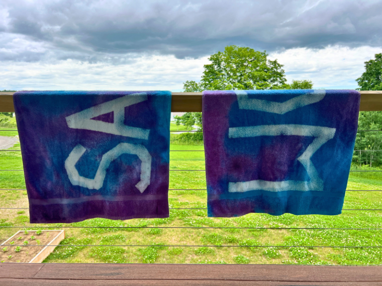 spray dyed towels hanging