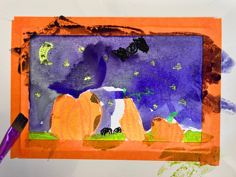 halloween watercolor resist