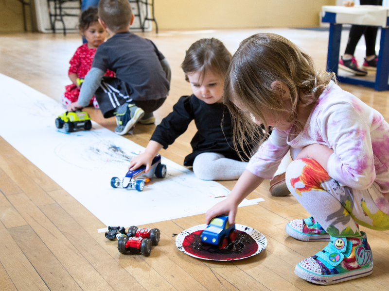kids painting with wheels