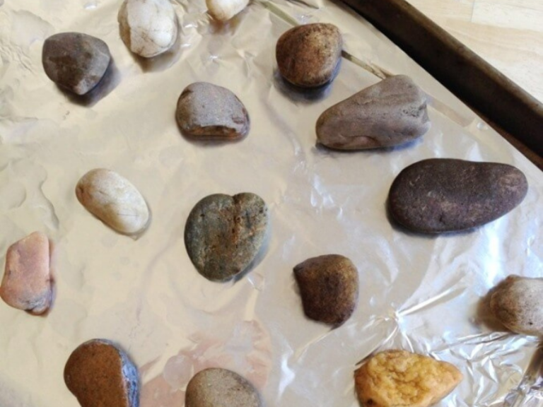 rocks on cookie sheet