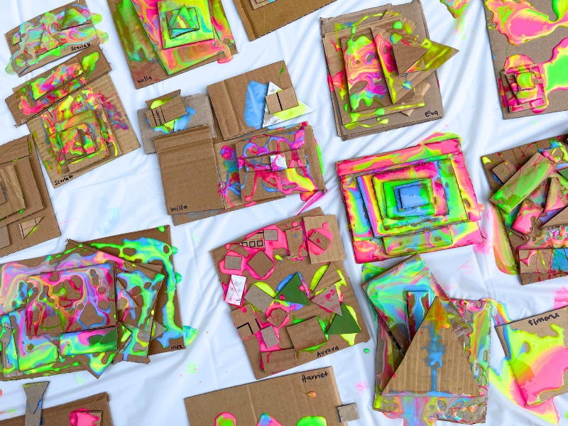 neon cardboard sculptures